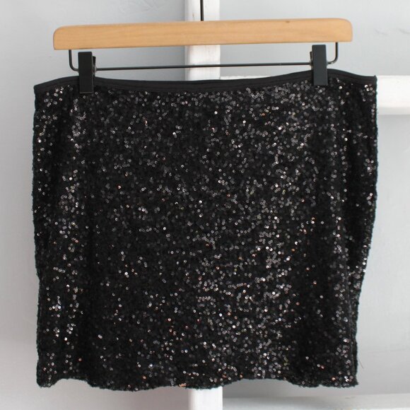 Express Women's Black Sequin Stretch Pull-On Mini Skirt Size Medium - Picture 6 of 6